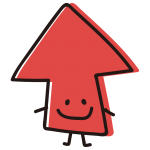 顔のある矢印　正面赤