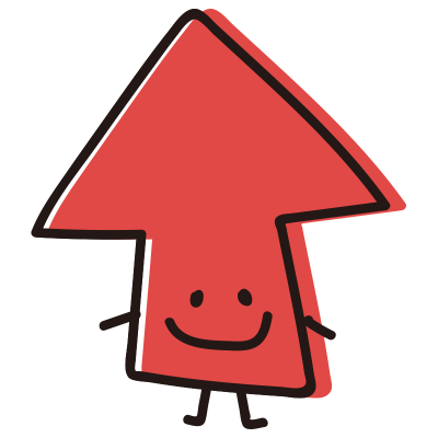 顔のある矢印　正面赤