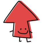 顔のある矢印　横向き赤