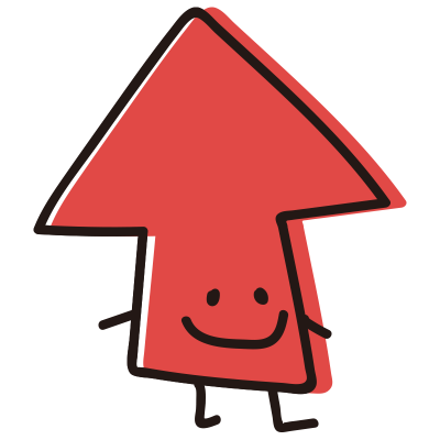 顔のある矢印　横向き赤