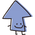 顔のある矢印　横向き青