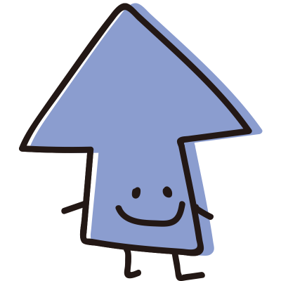 顔のある矢印　横向き青