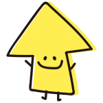 顔のある矢印　ばんざい黄