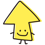 顔のある矢印　正面黄