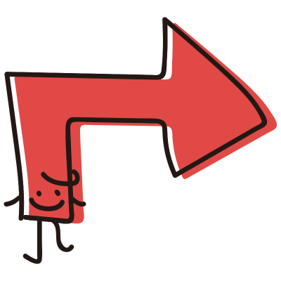 顔のある横矢印　赤