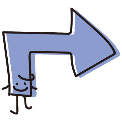 顔のある横矢印　青