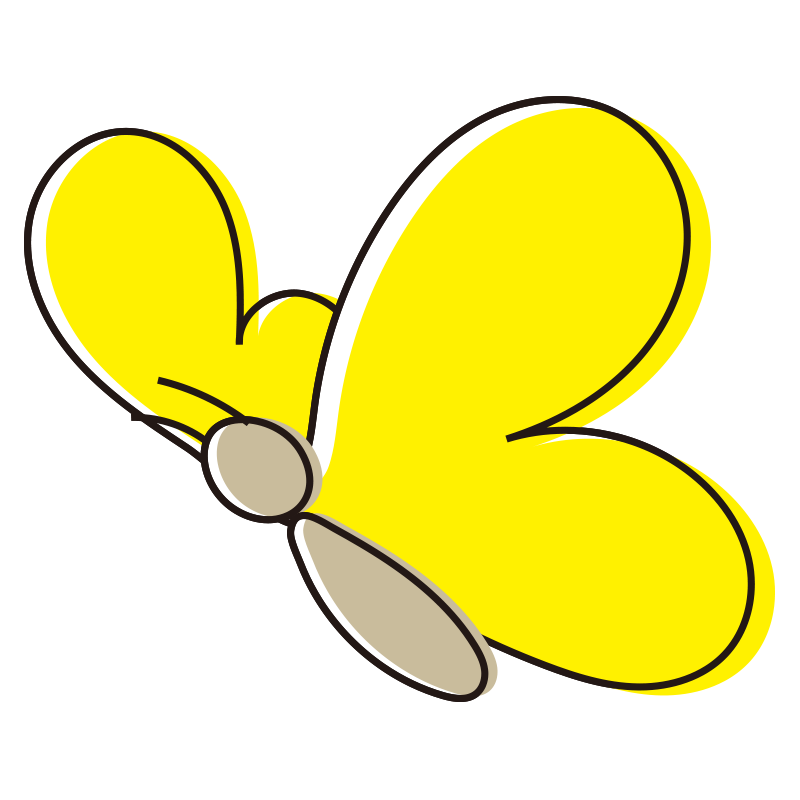 シンプルな黄色い蝶 斜め の無料 フリー イラスト かわいい手描きの無料素材 てがきっず 保育園 小学校 介護施設にぴったりのフリー素材イラスト