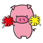 ポンポンで応援するゆるいぶた