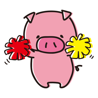 ポンポンで応援するゆるいぶた