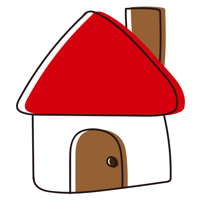 煙突のある赤い屋根の家の無料 フリー イラスト かわいい手描きの無料素材 てがきっず 保育園 小学校 介護施設にぴったりのフリー素材イラスト