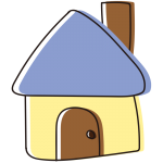 煙突のある青い屋根の家