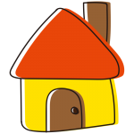 煙突のあるオレンジの屋根の家