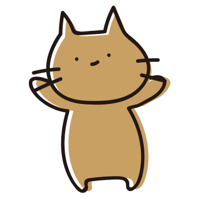 両手を上げたゆるいねこ