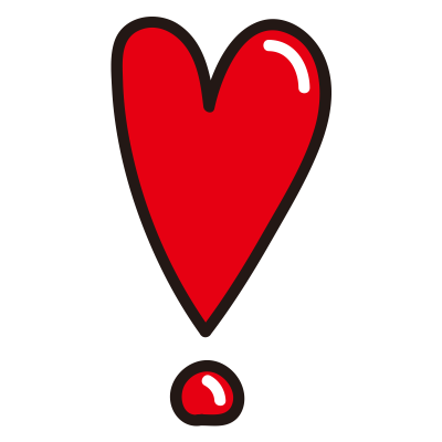 つやのあるハートのビックリマーク赤