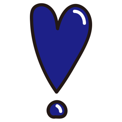 つやのあるハートのビックリマーク青