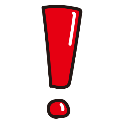 つやのある四角いビックリマーク赤