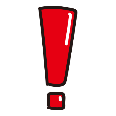 つやのある下も四角いビックリマーク赤