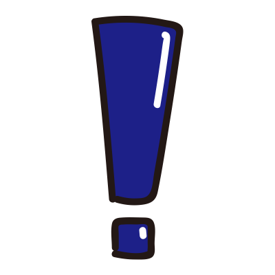 つやのある下も四角いビックリマーク青