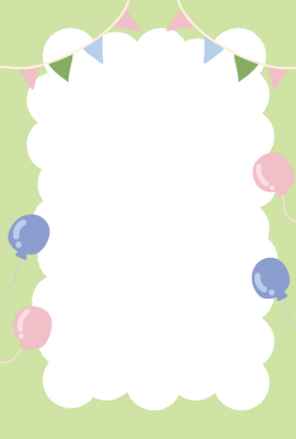 ふわふわの枠と風船緑（はがき縦）