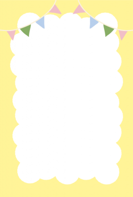 ふわふわの枠とガーランド黄色（はがき縦）
