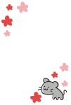 ねずみと梅（はがき縦）