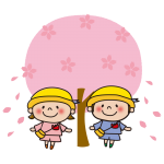 桜の木と園児