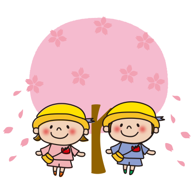 桜の木と園児