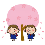 桜の木と小学生