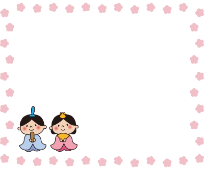ひな人形と桃の花の枠2