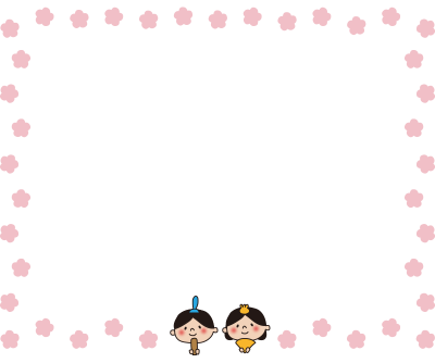 ひな人形と桃の花の枠1