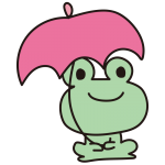 赤い傘を持つカエル