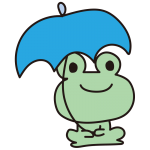 青い傘を持つカエル