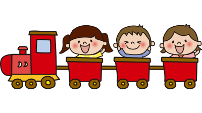 子供を乗せた赤い汽車