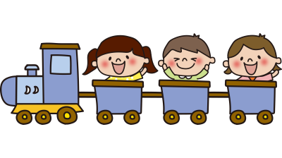 子供を乗せた青い汽車の無料 フリー イラスト かわいい手描きの無料素材 てがきっず 保育園 小学校 介護施設にぴったりのフリー素材イラスト