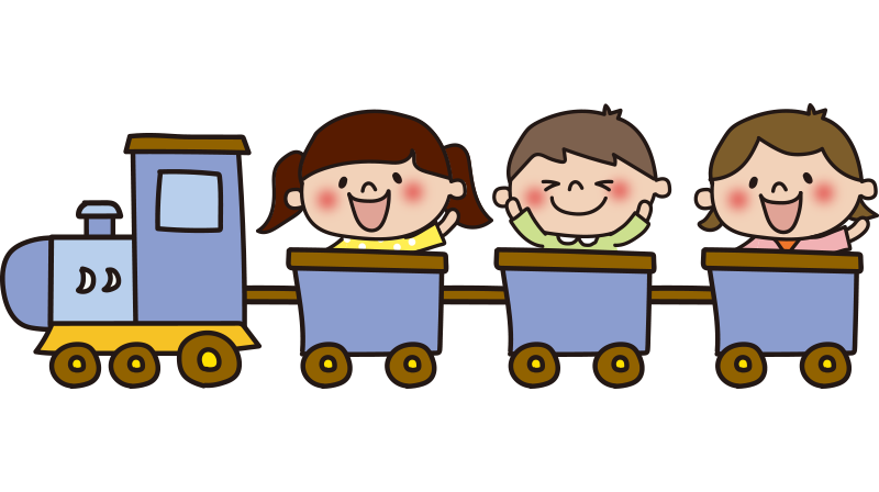 子供を乗せた青い汽車の無料 フリー イラスト てがきっず 可愛い