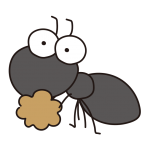 大きなおめめの食べ物を運ぶアリ