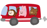 赤いバスに乗った動物