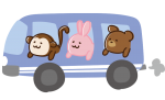 青いバスに乗った動物