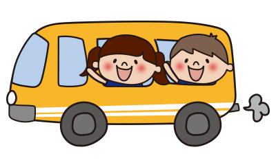 オレンジのバスに乗った子供