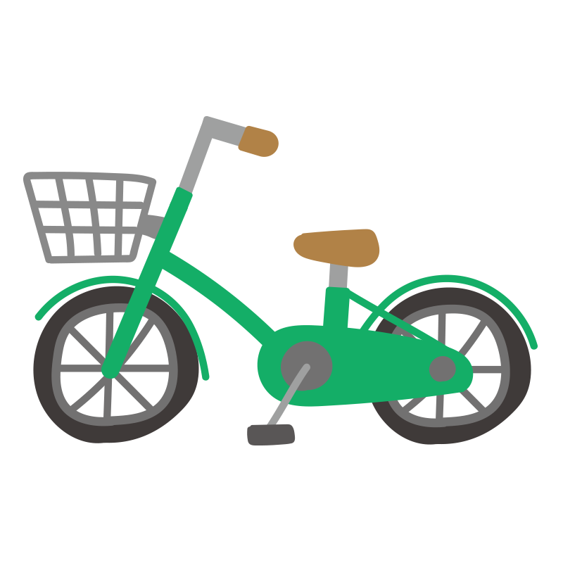 緑の自転車の無料 フリー イラスト かわいい手描きの無料素材 てがきっず 保育園 小学校 介護施設にぴったりのフリー素材イラスト