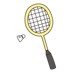 バドミントンのラケットと羽根（黄）