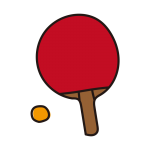 赤い卓球のラケットとボール