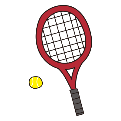 硬式テニスのラケットとボール 赤 の無料 フリー イラスト かわいい手描きの無料素材 てがきっず 保育園 小学校 介護施設にぴったりのフリー素材 イラスト