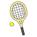 硬式テニスのラケットとボール（黄）