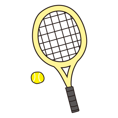 硬式テニスのラケットとボール（黄）