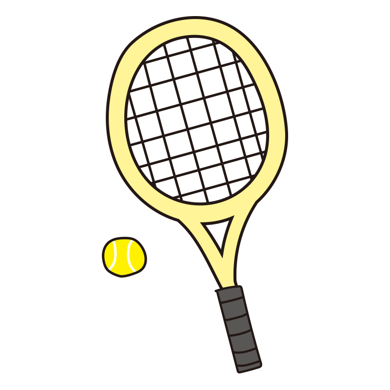 硬式テニスのラケットとボール（黄）