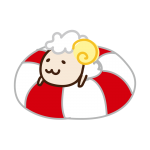 浮き輪に乗るヒツジ