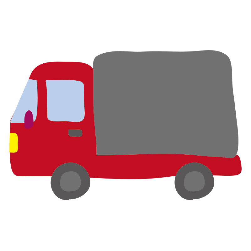 小型トラック（赤）1の無料(フリー)イラスト | かわいい手描きの無料素材「てがきっず」保育園・小学校・介護施設にぴったりのフリー素材イラスト