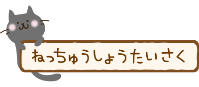 熱中症対策の看板を持つ黒い猫