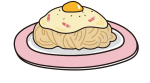 ピンクのお皿にのったカルボナーラ